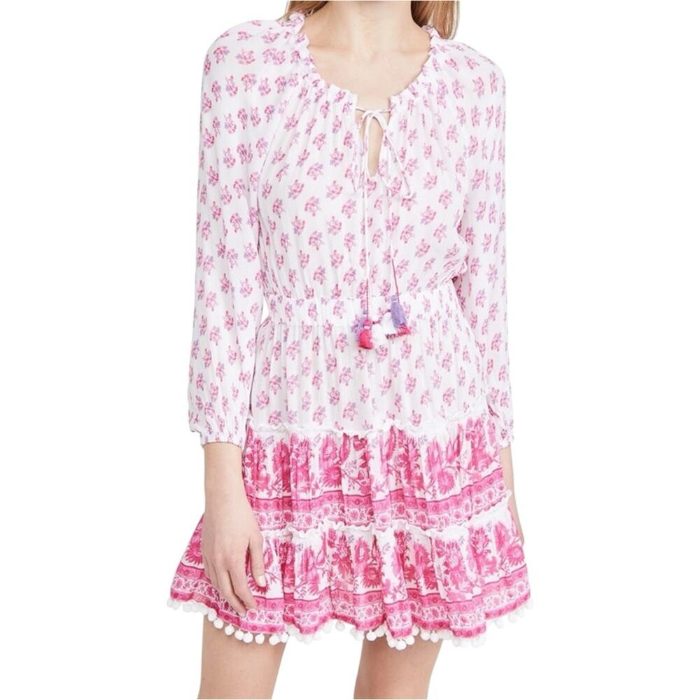 Playa Lucila Printed Long Sleeve Pink Mini Dress LARGE